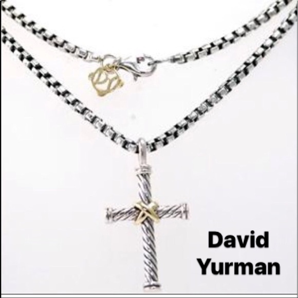 David Yurman Jewelry - David Yurman Silver & 18k Gold Cable Cross Pendant